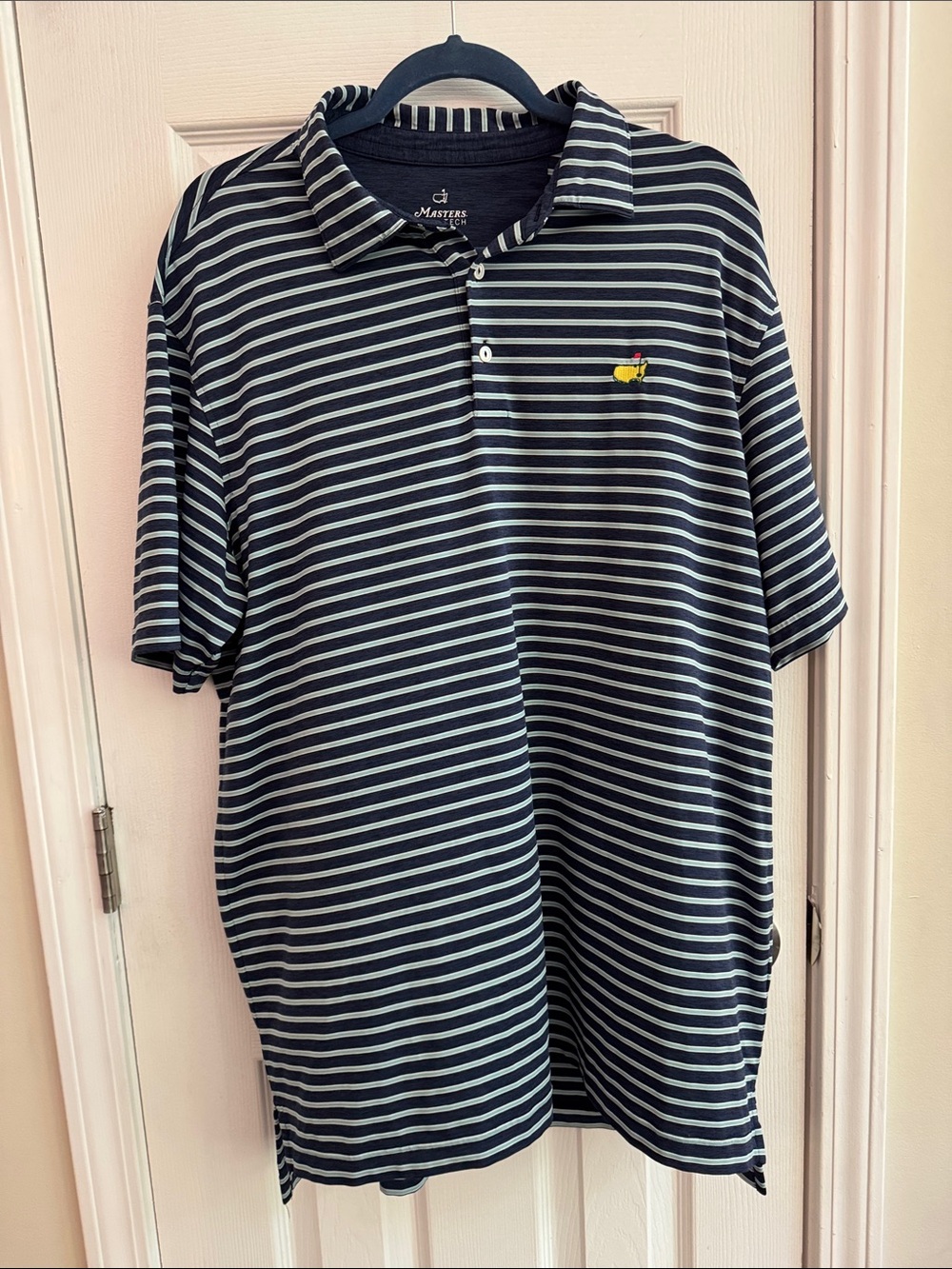 MASTERS Tech Performance Golf Polo Shirt Navy & Light Blue Stripes Size Large